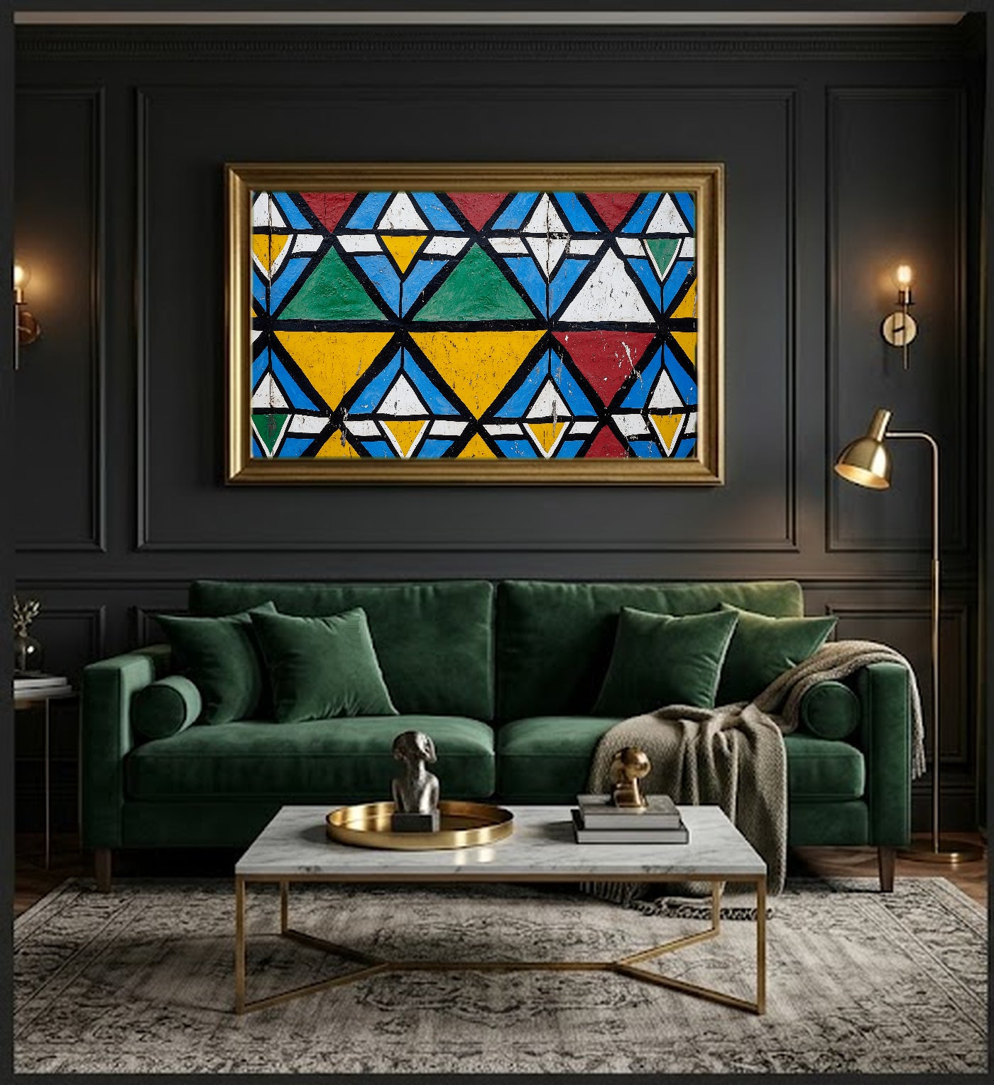 Ndebele Mural Canvas Wall Art | South African Geometric Print, Afrohemian Heritage Decor, Stretched Canvas — ndebele-geometric-mural-office-wall-art.jpg