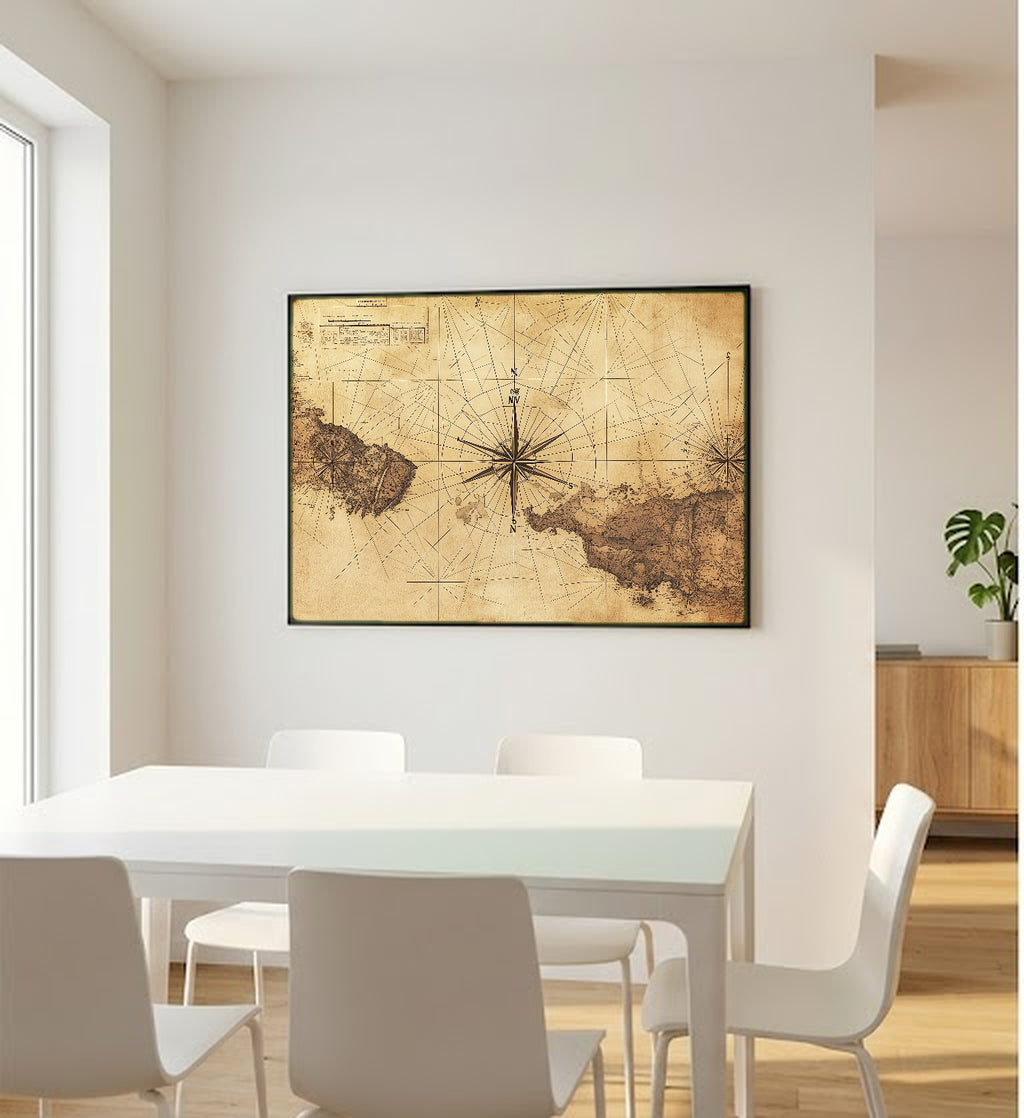 New England Navigation Canvas Wall Art | Antique Coastal Chart Print, Coastal Grandma Decor, Stretched Canvas — new-england-navigation-chart-bedroom-wall-art.jpg