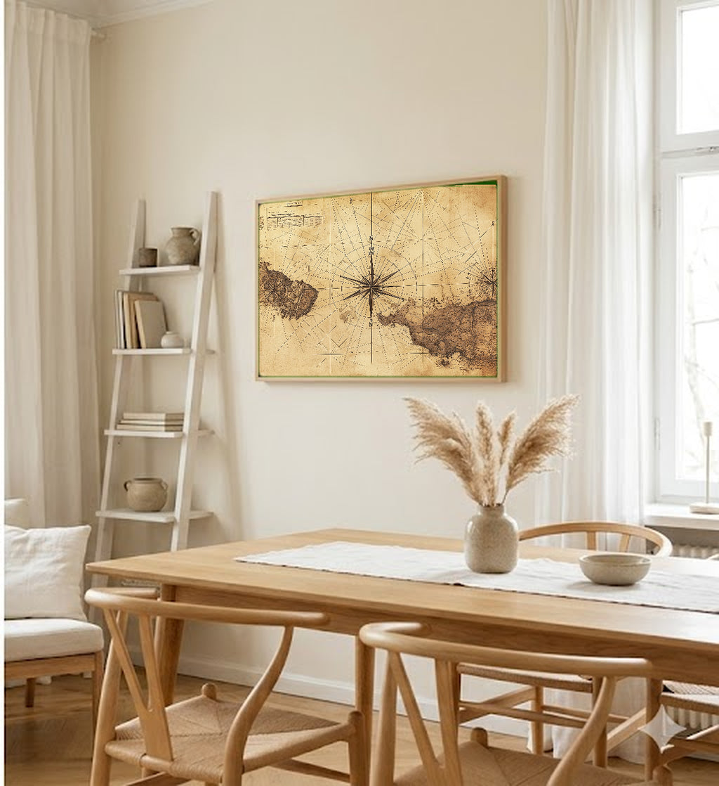 New England Navigation Canvas Wall Art | Antique Coastal Chart Print, Coastal Grandma Decor, Stretched Canvas — new-england-navigation-chart-dining-room-wall-art.jpg