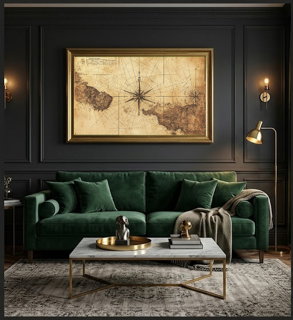 New England Navigation Canvas Wall Art | Antique Coastal Chart Print, Coastal Grandma Decor, Stretched Canvas — new-england-navigation-chart-office-wall-art.jpg