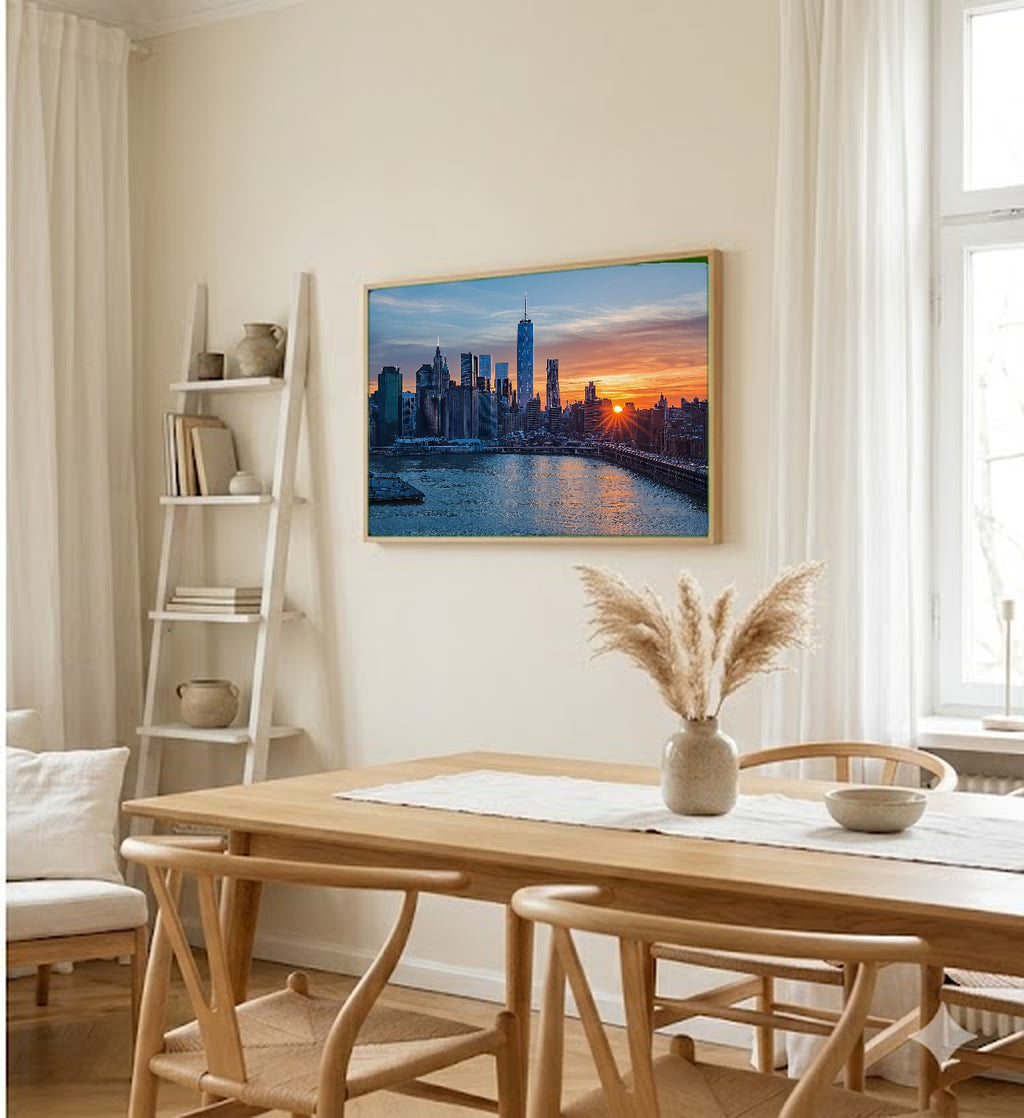 New York Skyline Canvas Wall Art | NYC Manhattan Print, City Decor, Urban Art, Stretched Canvas — new-york-skyline-dining-room-wall-art.jpg