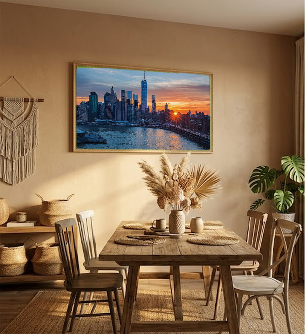 New York Skyline Canvas Wall Art | NYC Manhattan Print, City Decor, Urban Art, Stretched Canvas — new-york-skyline-hallway-wall-art.jpg