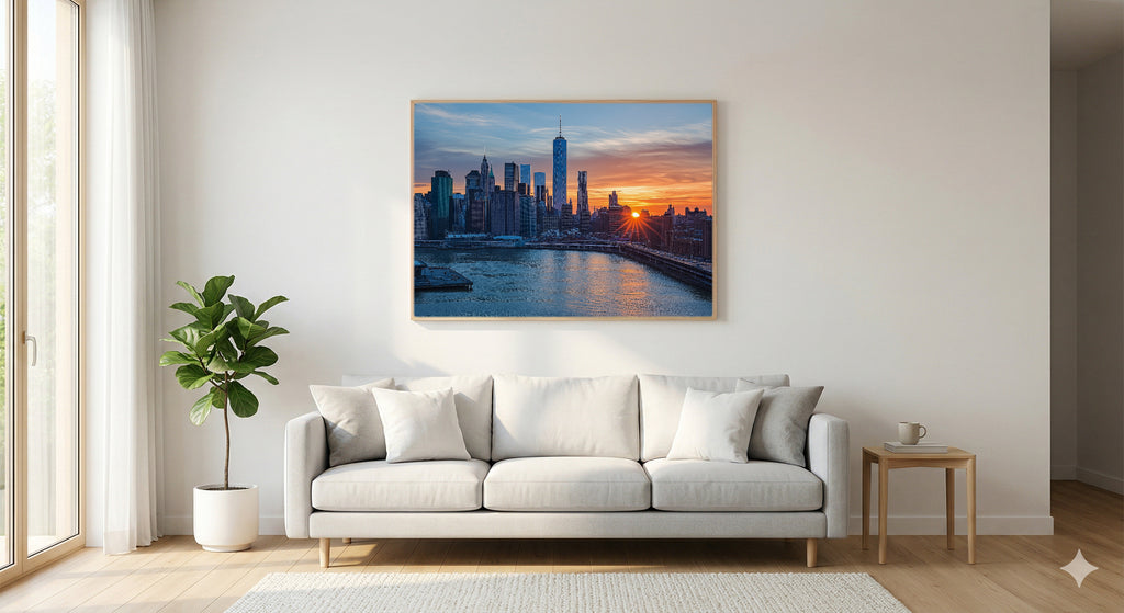 New York Skyline Canvas Wall Art | NYC Manhattan Print, City Decor, Urban Art, Stretched Canvas — new-york-skyline-living-room-wall-art.jpg