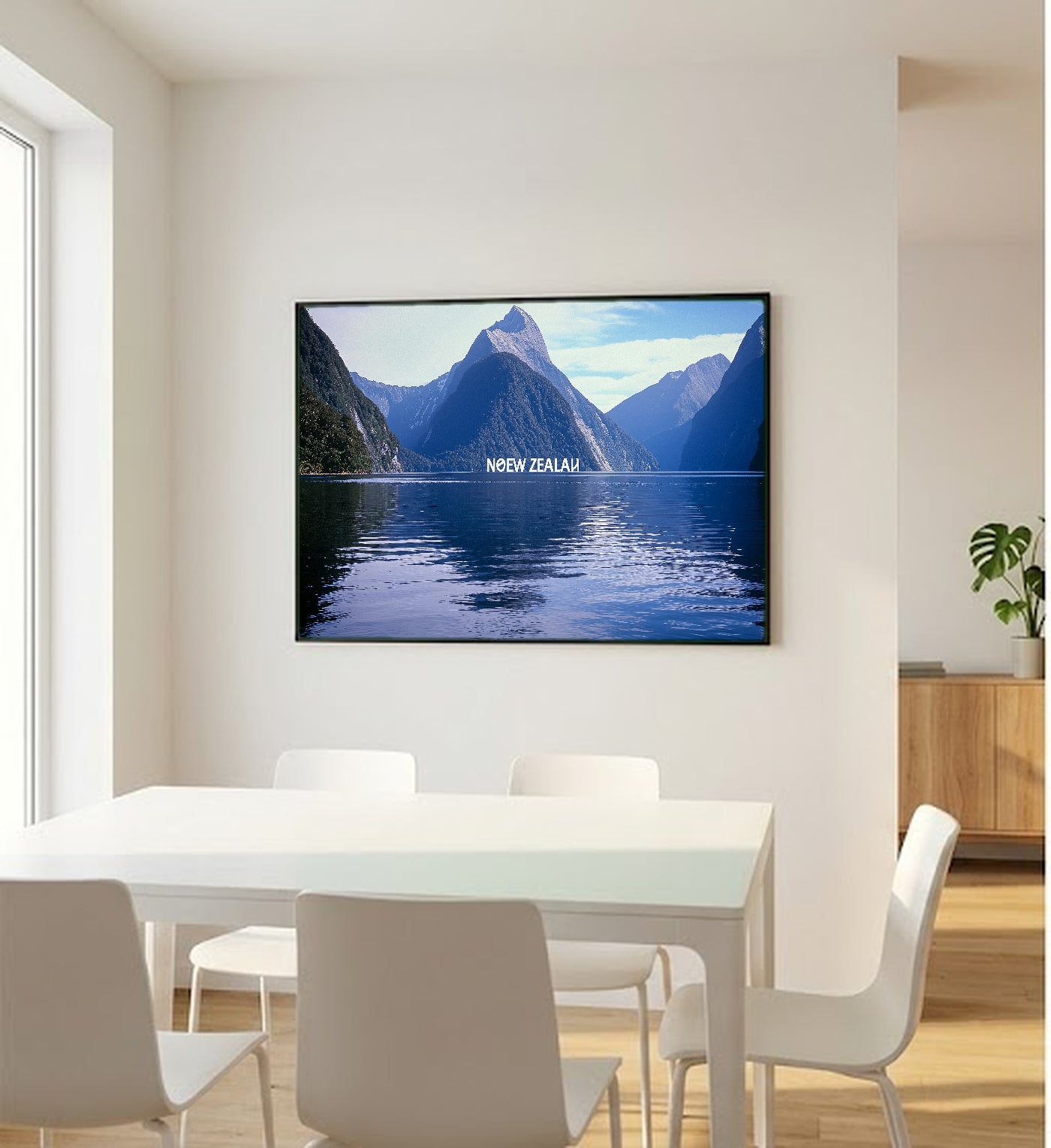 New Zealand Canvas Wall Art | Milford Sound Vintage Poster Print, Pacific Decor, Stretched Canvas — new-zealand-milford-poster-bedroom-wall-art.jpg