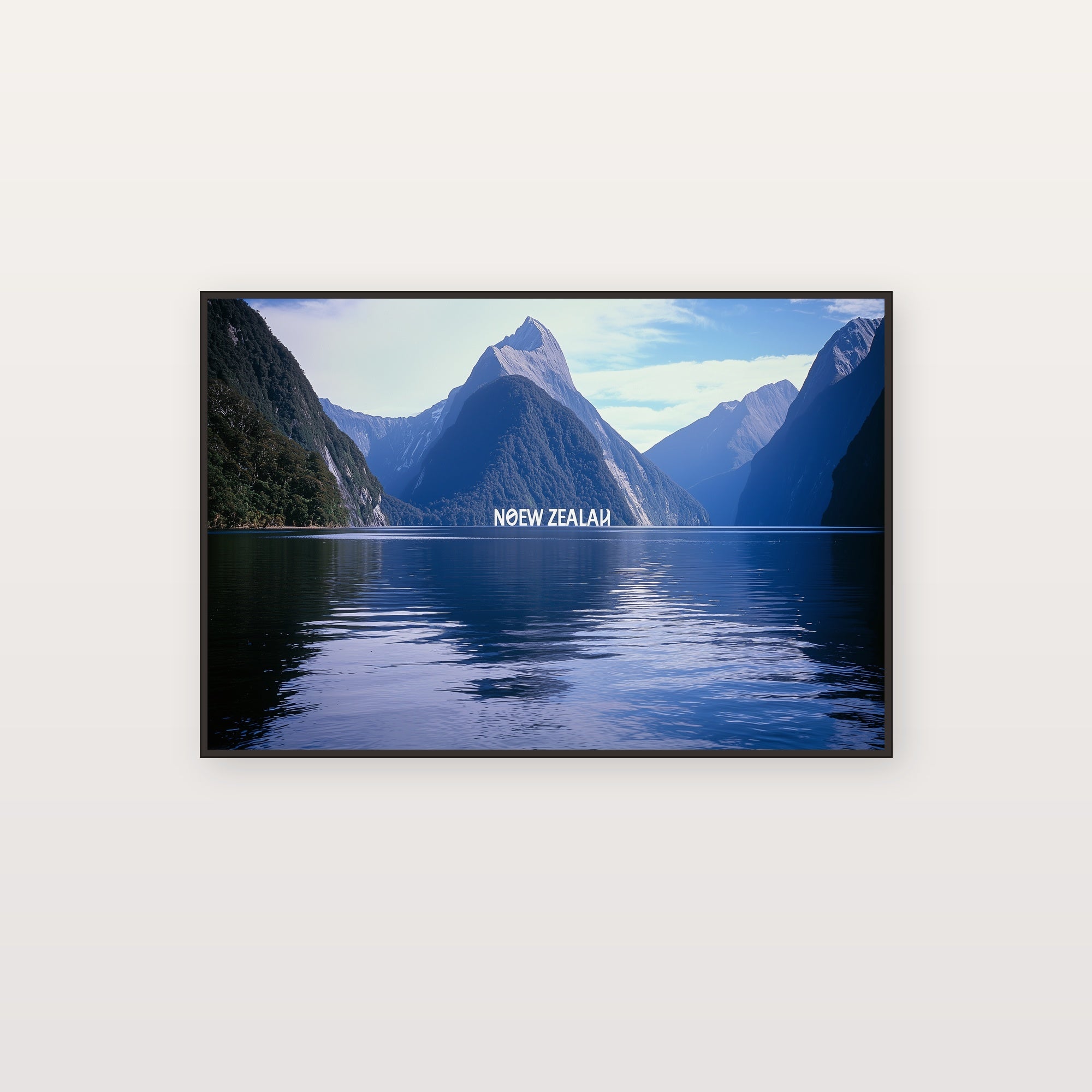 New Zealand Canvas Wall Art | Milford Sound Vintage Poster Print, Pacific Decor, Stretched Canvas — new-zealand-milford-poster-canvas-print.jpg