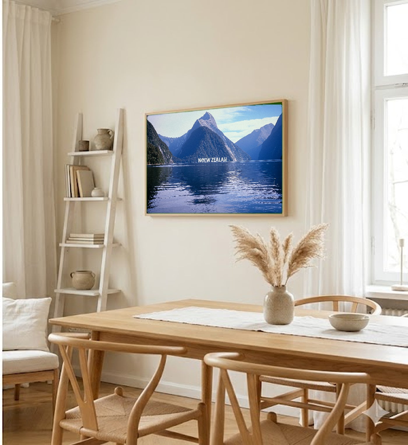 New Zealand Canvas Wall Art | Milford Sound Vintage Poster Print, Pacific Decor, Stretched Canvas — new-zealand-milford-poster-dining-room-wall-art.jpg
