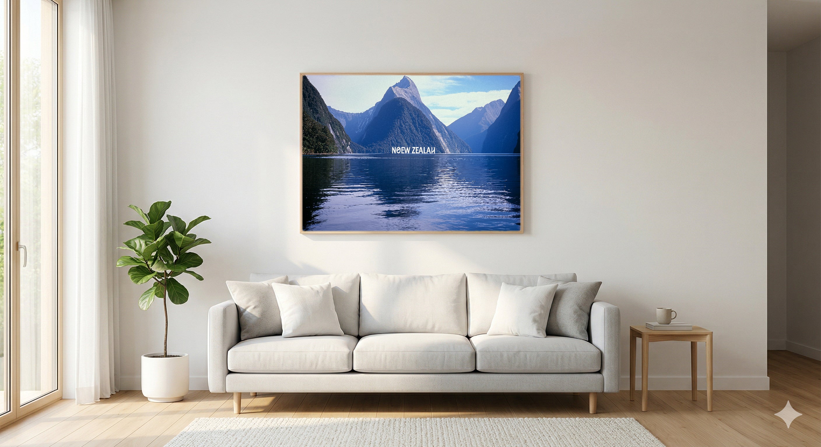 New Zealand Canvas Wall Art | Milford Sound Vintage Poster Print, Pacific Decor, Stretched Canvas — new-zealand-milford-poster-living-room-wall-art.jpg