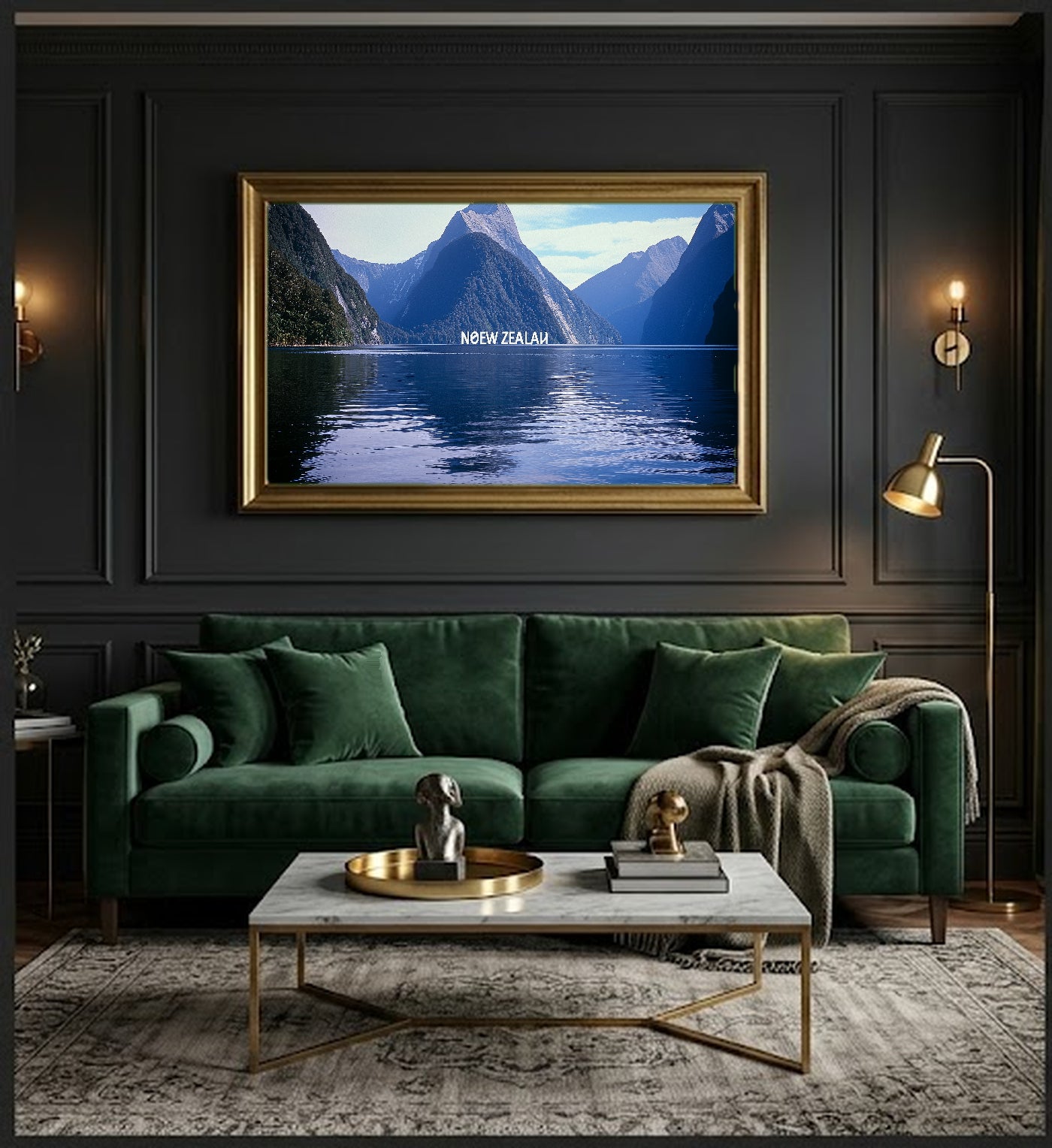 New Zealand Canvas Wall Art | Milford Sound Vintage Poster Print, Pacific Decor, Stretched Canvas — new-zealand-milford-poster-office-wall-art.jpg