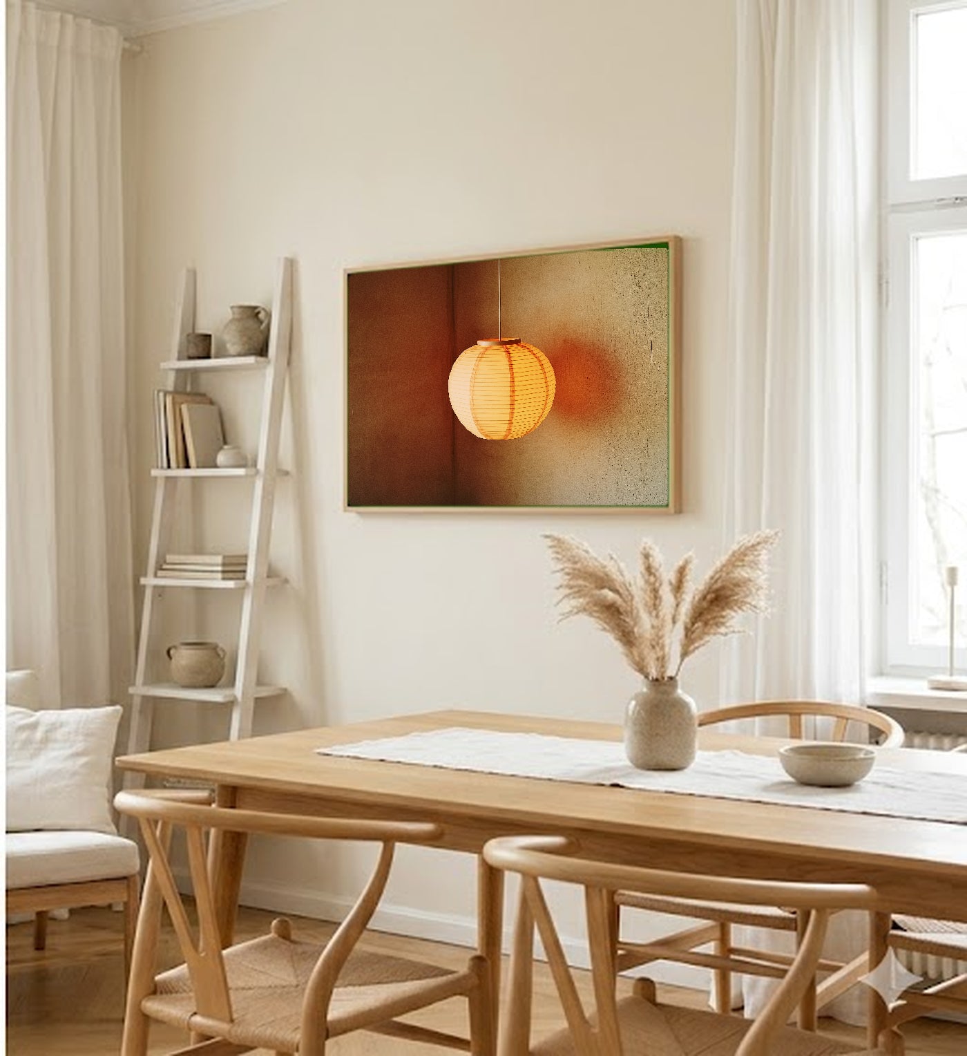 Paper Lantern Canvas Wall Art | Noguchi Soft Light Print, Japandi Decor, Stretched Canvas — noguchi-lantern-soft-dining-room-wall-art.jpg
