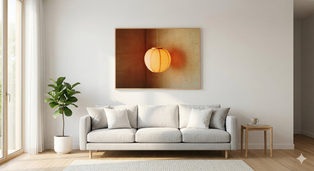 Paper Lantern Canvas Wall Art | Noguchi Soft Light Print, Japandi Decor, Stretched Canvas — noguchi-lantern-soft-living-room-wall-art.jpg