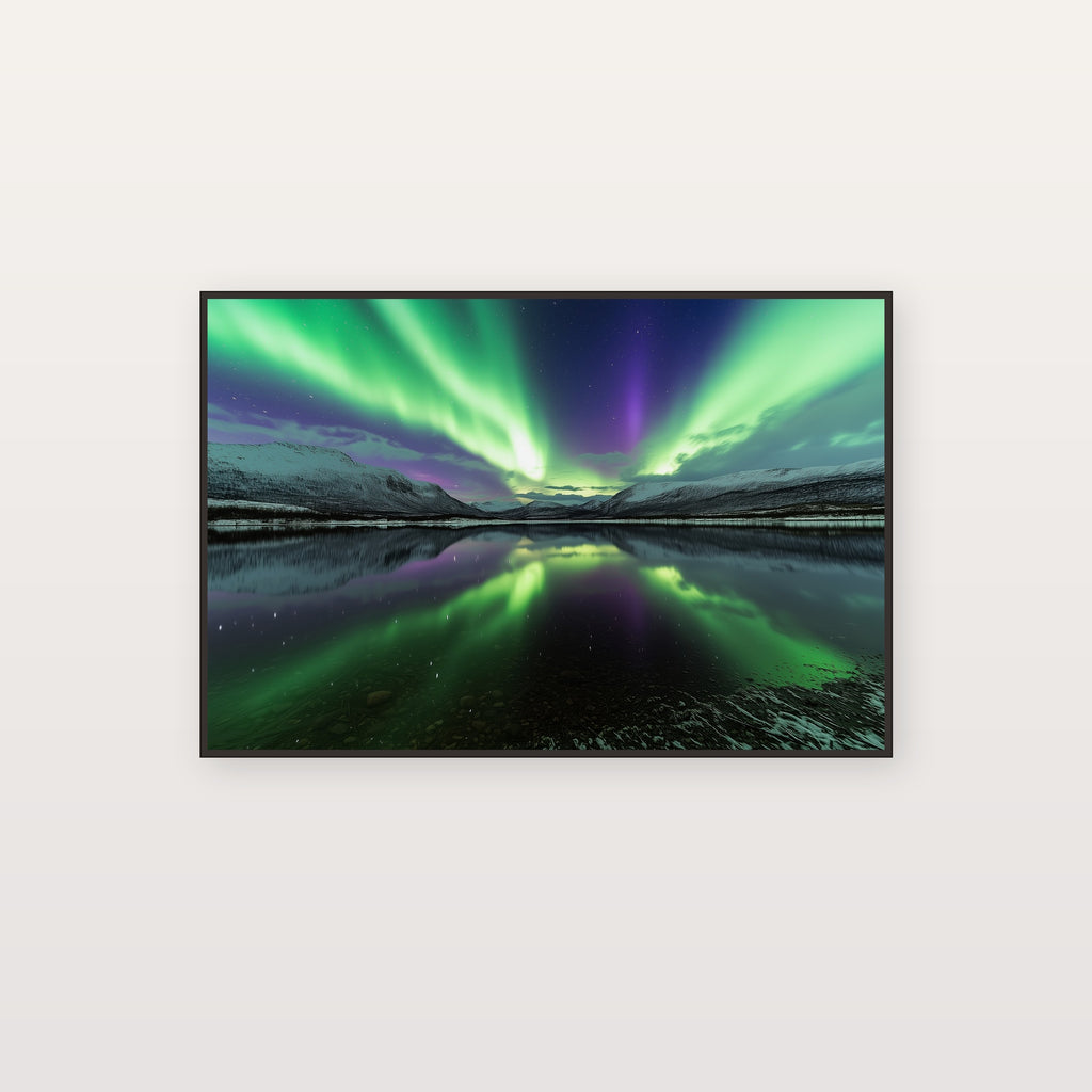 Northern Lights Reflection Canvas Wall Art | Aurora Lake Print, Nordic Decor, Night Art, Stretched Canvas — northern-lights-reflection-canvas-print.jpg