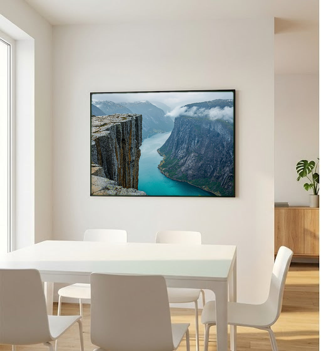 Preikestolen Canvas Wall Art | Norway Cliff Print, Dramatic Fjord, Adventure Decor, Stretched Canvas — norway-preikestolen-cliff-bedroom-wall-art.jpg