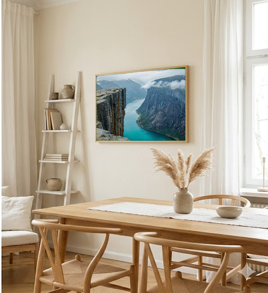 Preikestolen Canvas Wall Art | Norway Cliff Print, Dramatic Fjord, Adventure Decor, Stretched Canvas — norway-preikestolen-cliff-dining-room-wall-art.jpg