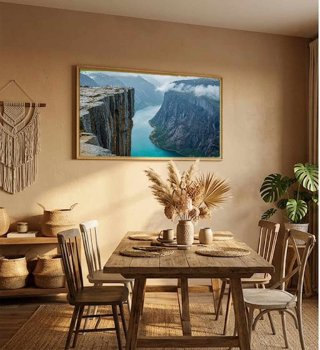 Preikestolen Canvas Wall Art | Norway Cliff Print, Dramatic Fjord, Adventure Decor, Stretched Canvas — norway-preikestolen-cliff-hallway-wall-art.jpg