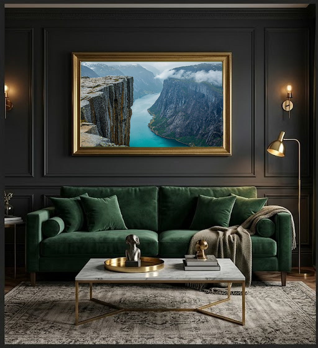 Preikestolen Canvas Wall Art | Norway Cliff Print, Dramatic Fjord, Adventure Decor, Stretched Canvas — norway-preikestolen-cliff-office-wall-art.jpg