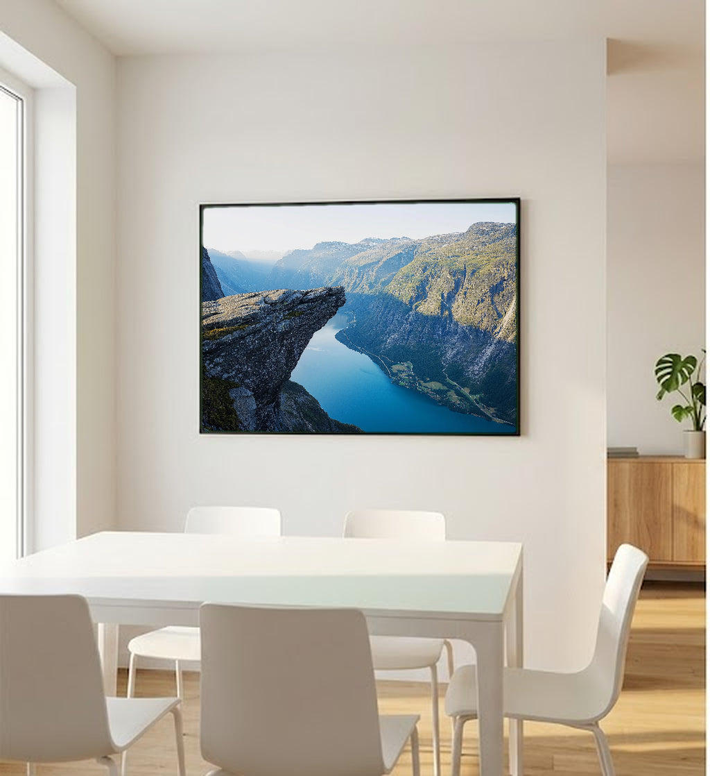 Trolltunga Canvas Wall Art | Norway Cliff Rock Print, Nordic Landscape, Dramatic Decor, Stretched Canvas — norway-trolltunga-bedroom-wall-art.jpg