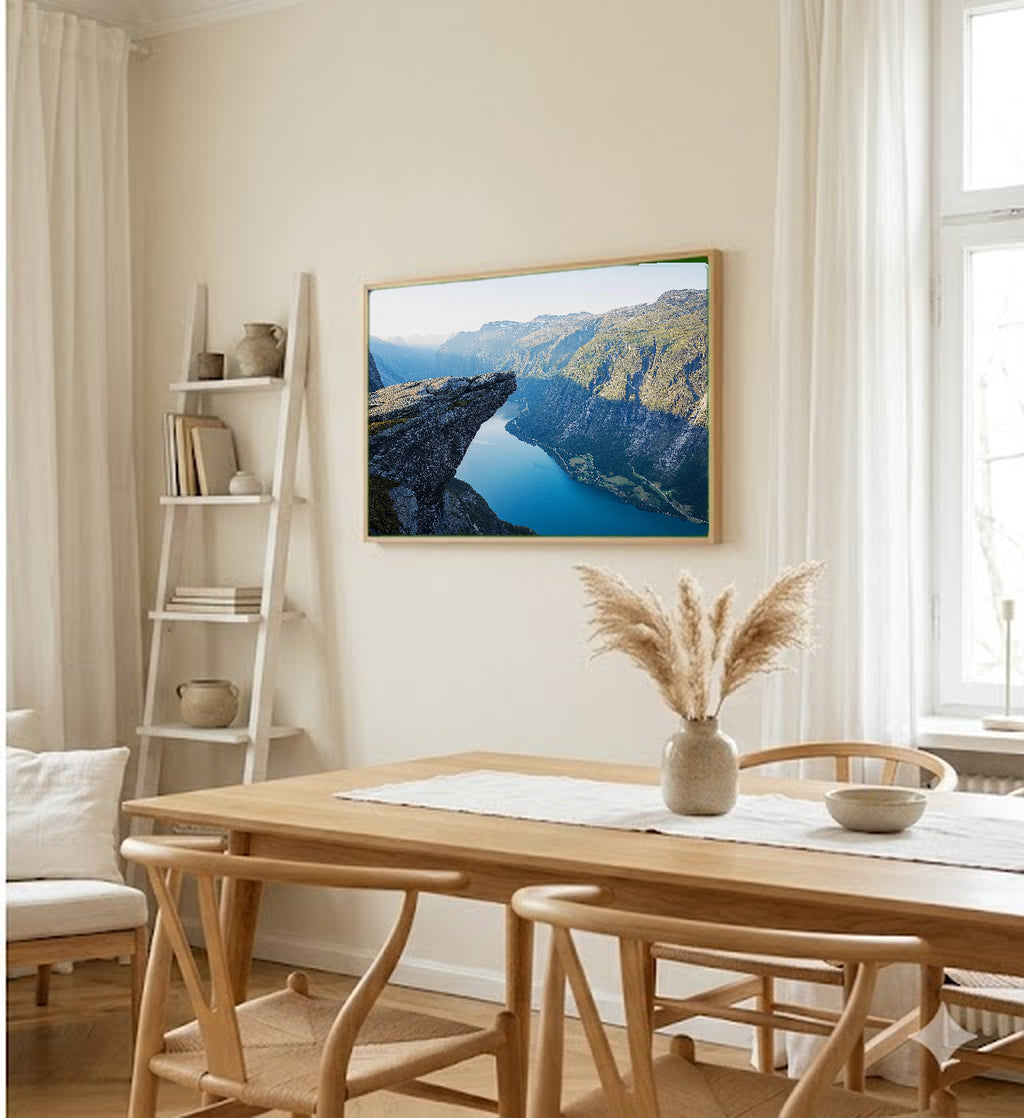 Trolltunga Canvas Wall Art | Norway Cliff Rock Print, Nordic Landscape, Dramatic Decor, Stretched Canvas — norway-trolltunga-dining-room-wall-art.jpg