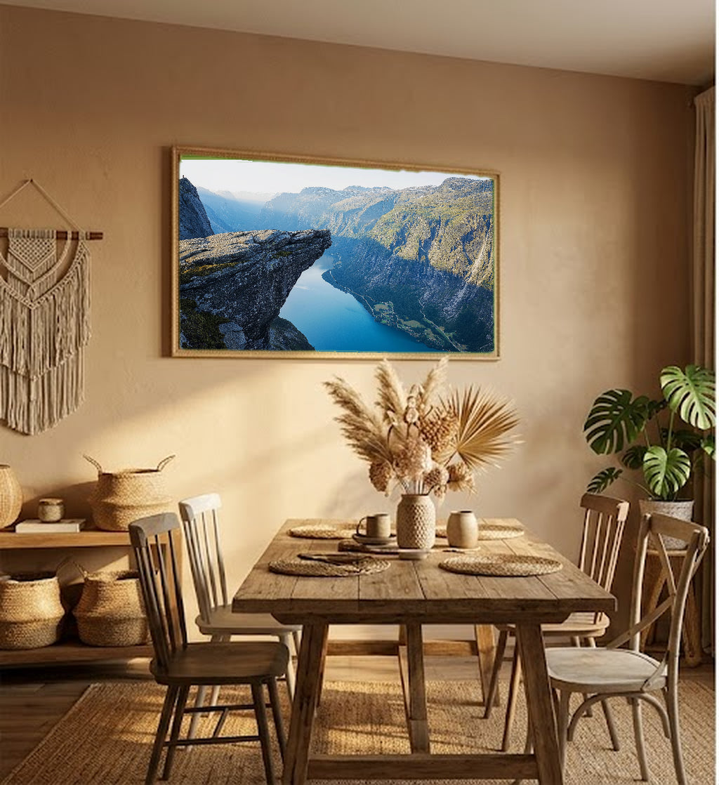 Trolltunga Canvas Wall Art | Norway Cliff Rock Print, Nordic Landscape, Dramatic Decor, Stretched Canvas — norway-trolltunga-hallway-wall-art.jpg