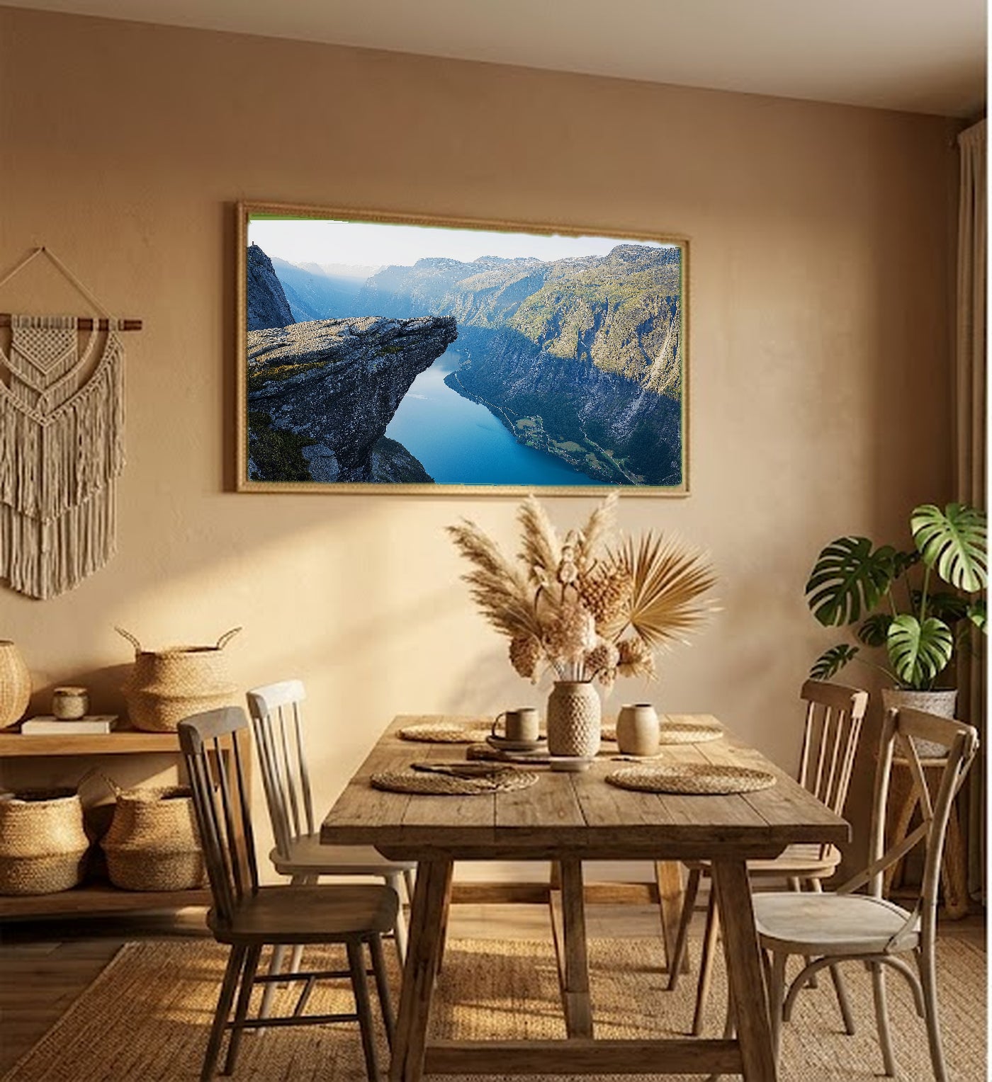 Trolltunga Canvas Wall Art | Norway Cliff Rock Print, Nordic Landscape, Dramatic Decor, Stretched Canvas — norway-trolltunga-hallway-wall-art.jpg