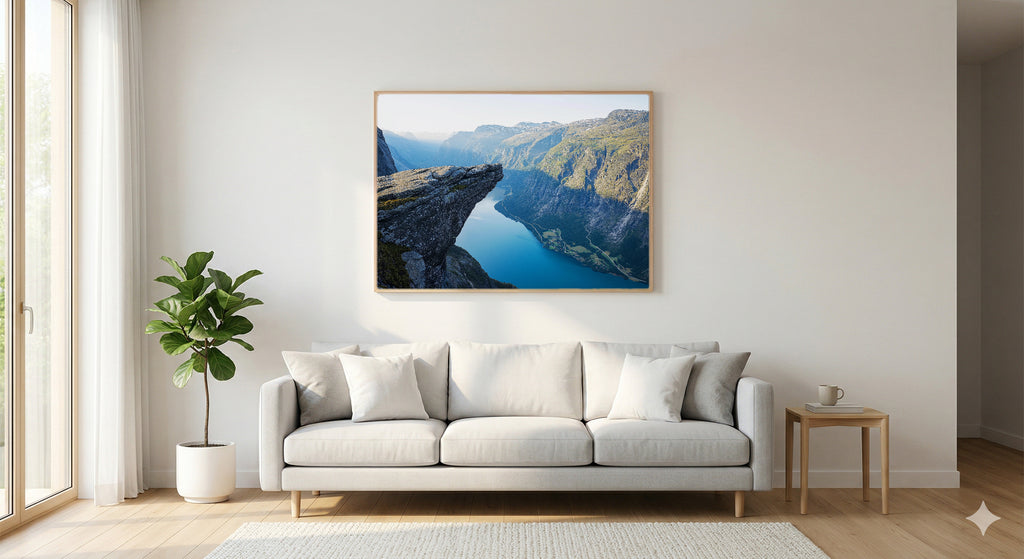 Trolltunga Canvas Wall Art | Norway Cliff Rock Print, Nordic Landscape, Dramatic Decor, Stretched Canvas — norway-trolltunga-living-room-wall-art.jpg