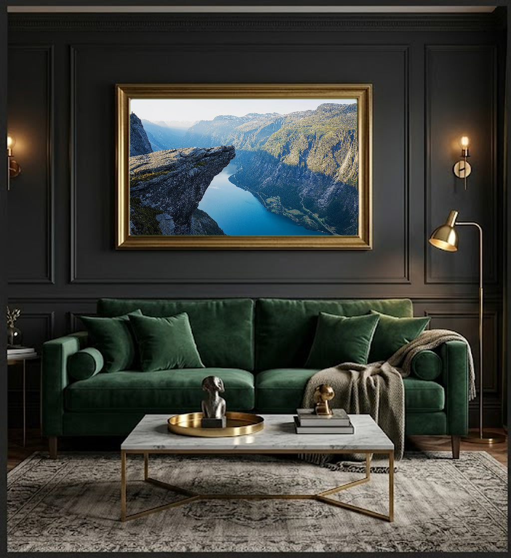 Trolltunga Canvas Wall Art | Norway Cliff Rock Print, Nordic Landscape, Dramatic Decor, Stretched Canvas — norway-trolltunga-office-wall-art.jpg