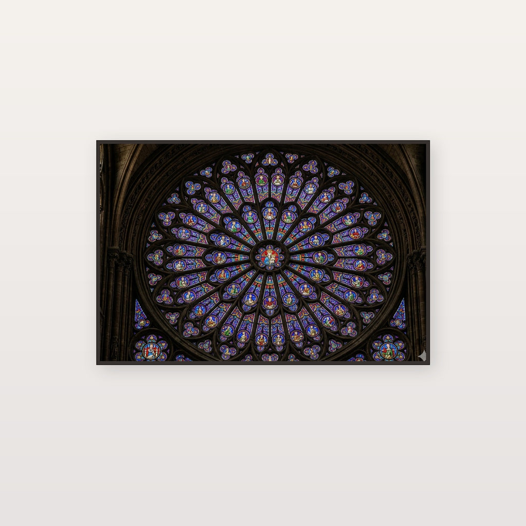 Rose Window Canvas Wall Art - Gothic Cathedral Print, Sacred Architecture, Church Decor, Stretched Canvas — notre dame rose window canvas print
