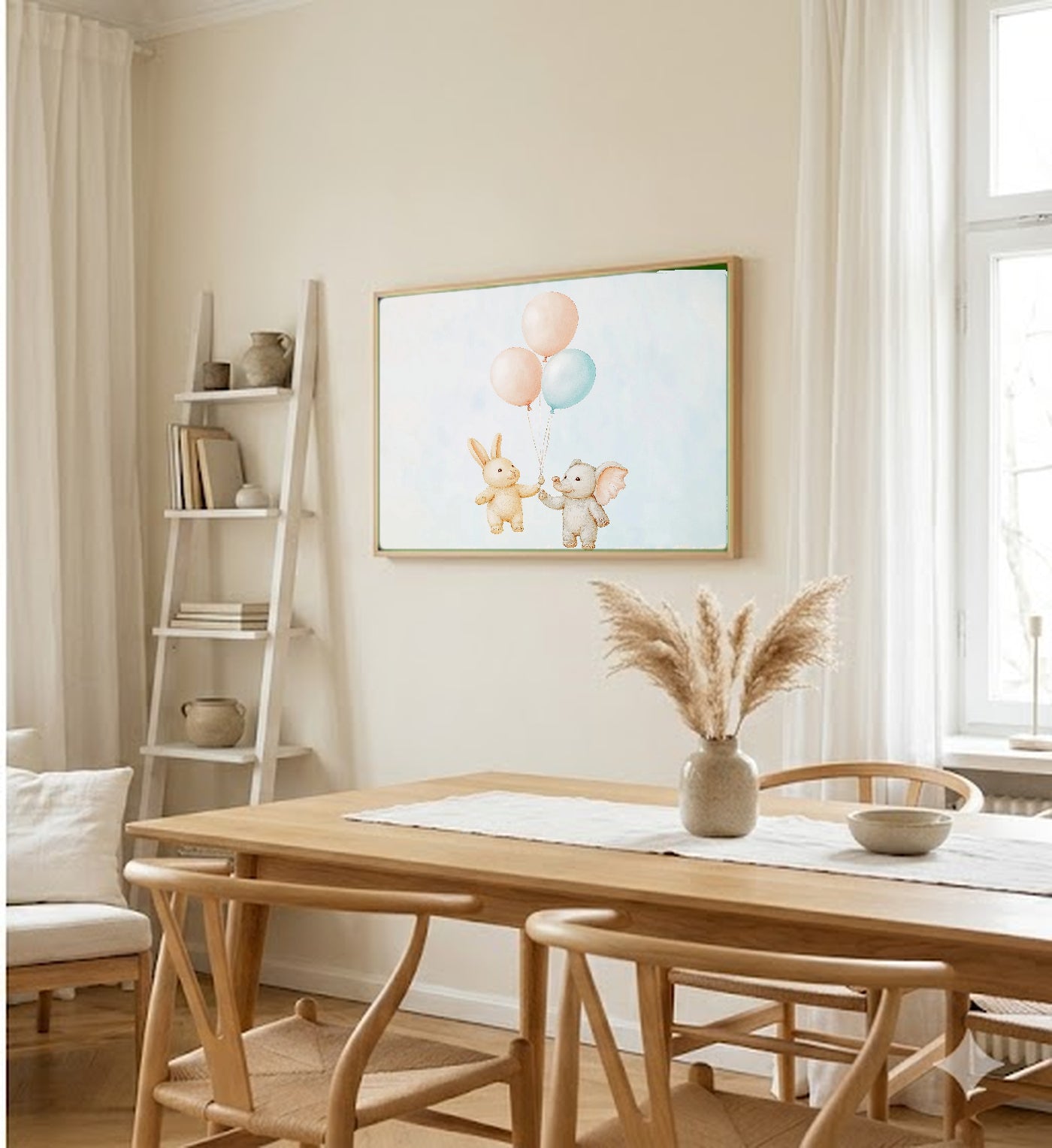 Balloon Animal Canvas Wall Art | Nursery Watercolor Print, Baby Room Decor, Stretched Canvas — nursery-balloon-animals-dining-room-wall-art.jpg