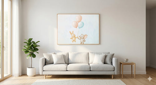 Balloon Animal Canvas Wall Art | Nursery Watercolor Print, Baby Room Decor, Stretched Canvas — nursery-balloon-animals-living-room-wall-art.jpg