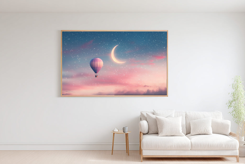 Nursery Balloon Moon Crescent Dream Stretched Canvas Print, Dreamy Pastel Nursery Decor Art Print, Above-the-Kids Bedroom Decor — nursery-balloon-moon-crescent-dream-bedroom-wall-art.jpg