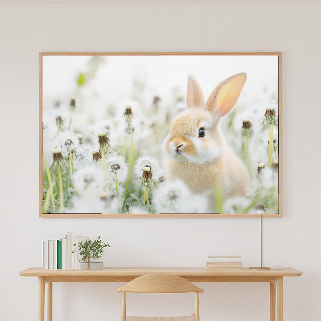 Hand-picked Nursery Bunny Dandelion Meadow Giclée Print, Warm Heartfelt Pet for the Living Room, Ready-to-Hang Pet Lover in Your Life Gift — nursery-bunny-dandelion-meadow-canvas-print.jpg