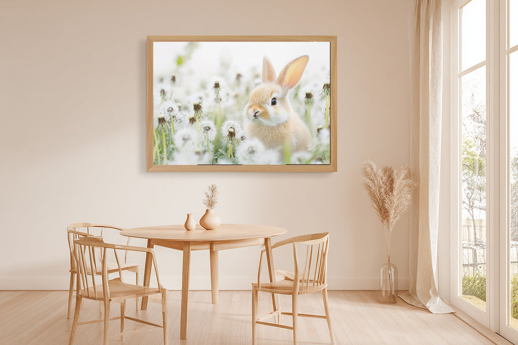 Hand-picked Nursery Bunny Dandelion Meadow Giclée Print, Warm Heartfelt Pet for the Living Room, Ready-to-Hang Pet Lover in Your Life Gift — nursery-bunny-dandelion-meadow-dining-room-wall-art.jpg