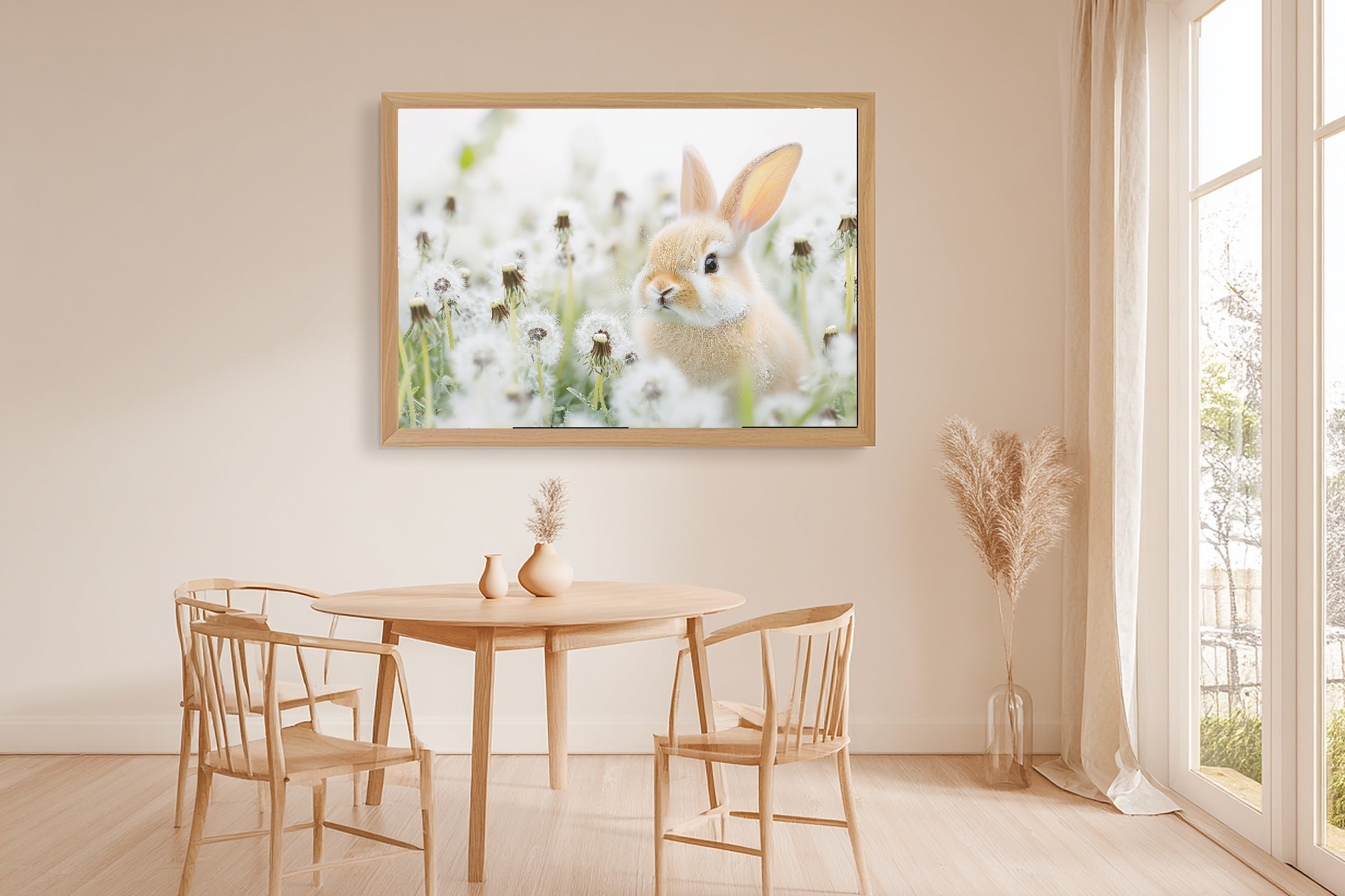 Hand-picked Nursery Bunny Dandelion Meadow Giclée Print, Warm Heartfelt Pet for the Living Room, Ready-to-Hang Pet Lover in Your Life Gift — nursery-bunny-dandelion-meadow-dining-room-wall-art.jpg