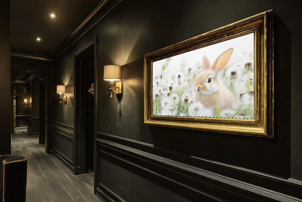 Hand-picked Nursery Bunny Dandelion Meadow Giclée Print, Warm Heartfelt Pet for the Living Room, Ready-to-Hang Pet Lover in Your Life Gift — nursery-bunny-dandelion-meadow-hallway-wall-art.jpg