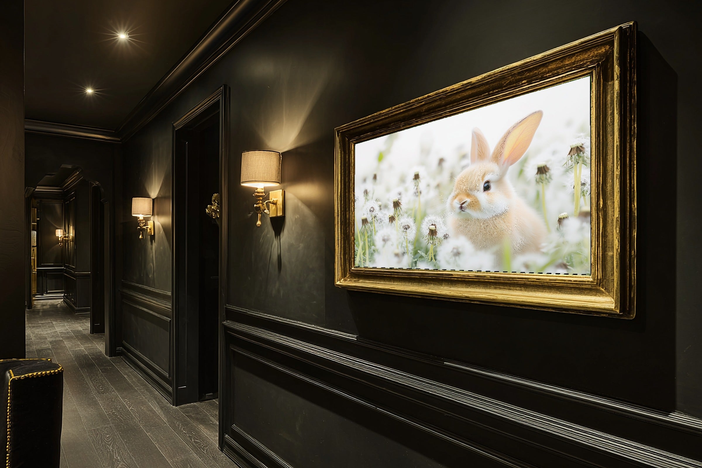 Hand-picked Nursery Bunny Dandelion Meadow Giclée Print, Warm Heartfelt Pet for the Living Room, Ready-to-Hang Pet Lover in Your Life Gift — nursery-bunny-dandelion-meadow-hallway-wall-art.jpg
