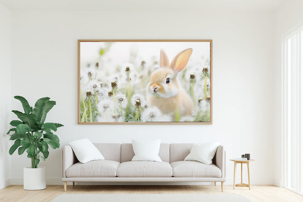 Hand-picked Nursery Bunny Dandelion Meadow Giclée Print, Warm Heartfelt Pet for the Living Room, Ready-to-Hang Pet Lover in Your Life Gift — nursery-bunny-dandelion-meadow-living-room-wall-art.jpg