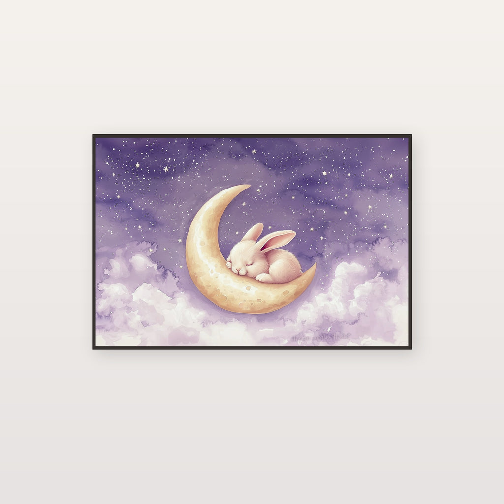 Nursery Bunny Canvas Wall Art | Moon Watercolor Print, Dreamy Baby Decor, Stretched Canvas — nursery-bunny-moon-canvas-print.jpg