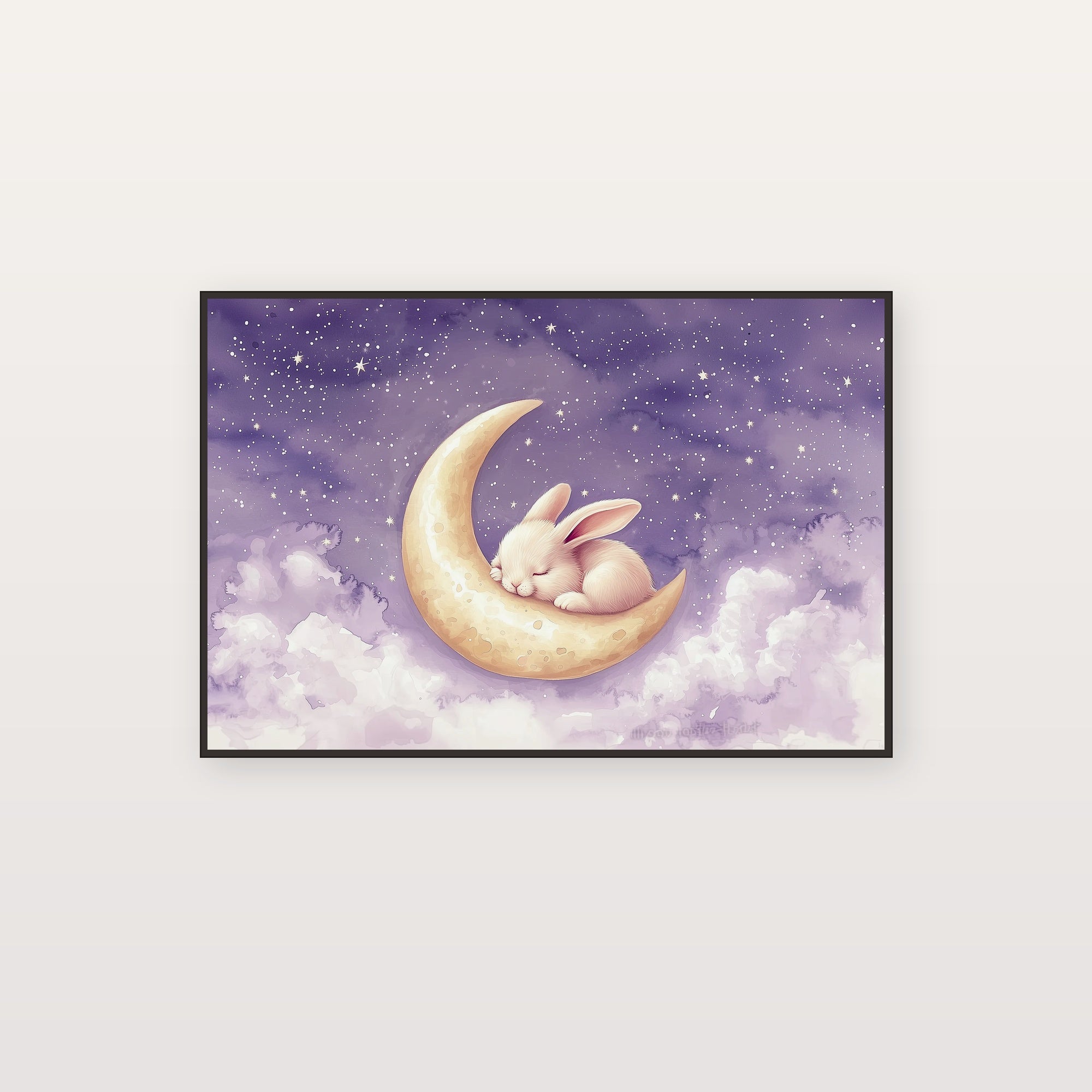 Nursery Bunny Canvas Wall Art | Moon Watercolor Print, Dreamy Baby Decor, Stretched Canvas — nursery-bunny-moon-canvas-print.jpg