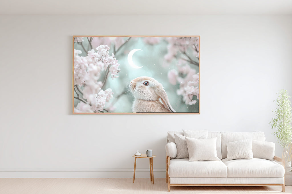 Hand-picked Nursery Bunny Moon Night Forest Giclée Print, Stunning Soft Forest for the Cozy Cabin, Ready-to-Hang Nature Lover Gift — nursery-bunny-moon-night-forest-bedroom-wall-art.jpg