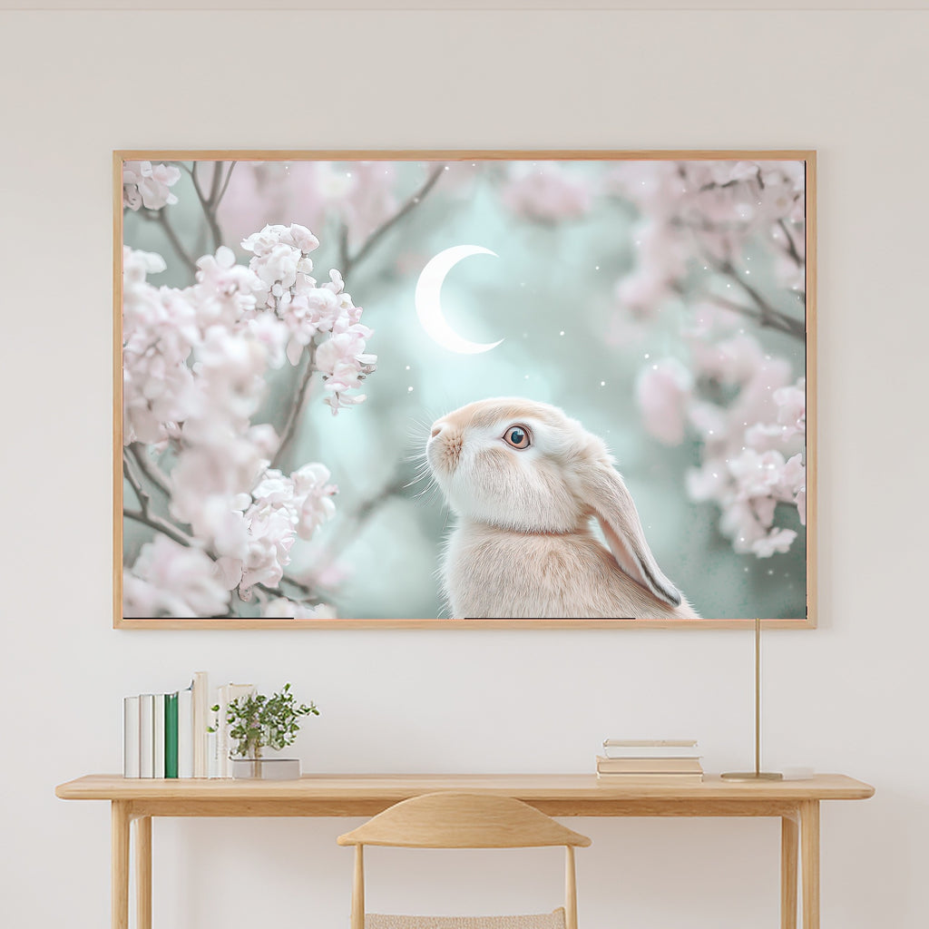 Hand-picked Nursery Bunny Moon Night Forest Giclée Print, Stunning Soft Forest for the Cozy Cabin, Ready-to-Hang Nature Lover Gift — nursery-bunny-moon-night-forest-canvas-print.jpg