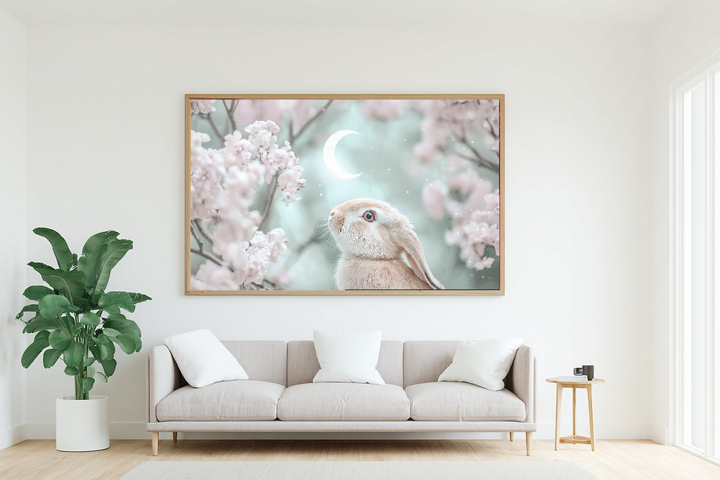 Hand-picked Nursery Bunny Moon Night Forest Giclée Print, Stunning Soft Forest for the Cozy Cabin, Ready-to-Hang Nature Lover Gift — nursery-bunny-moon-night-forest-living-room-wall-art.jpg