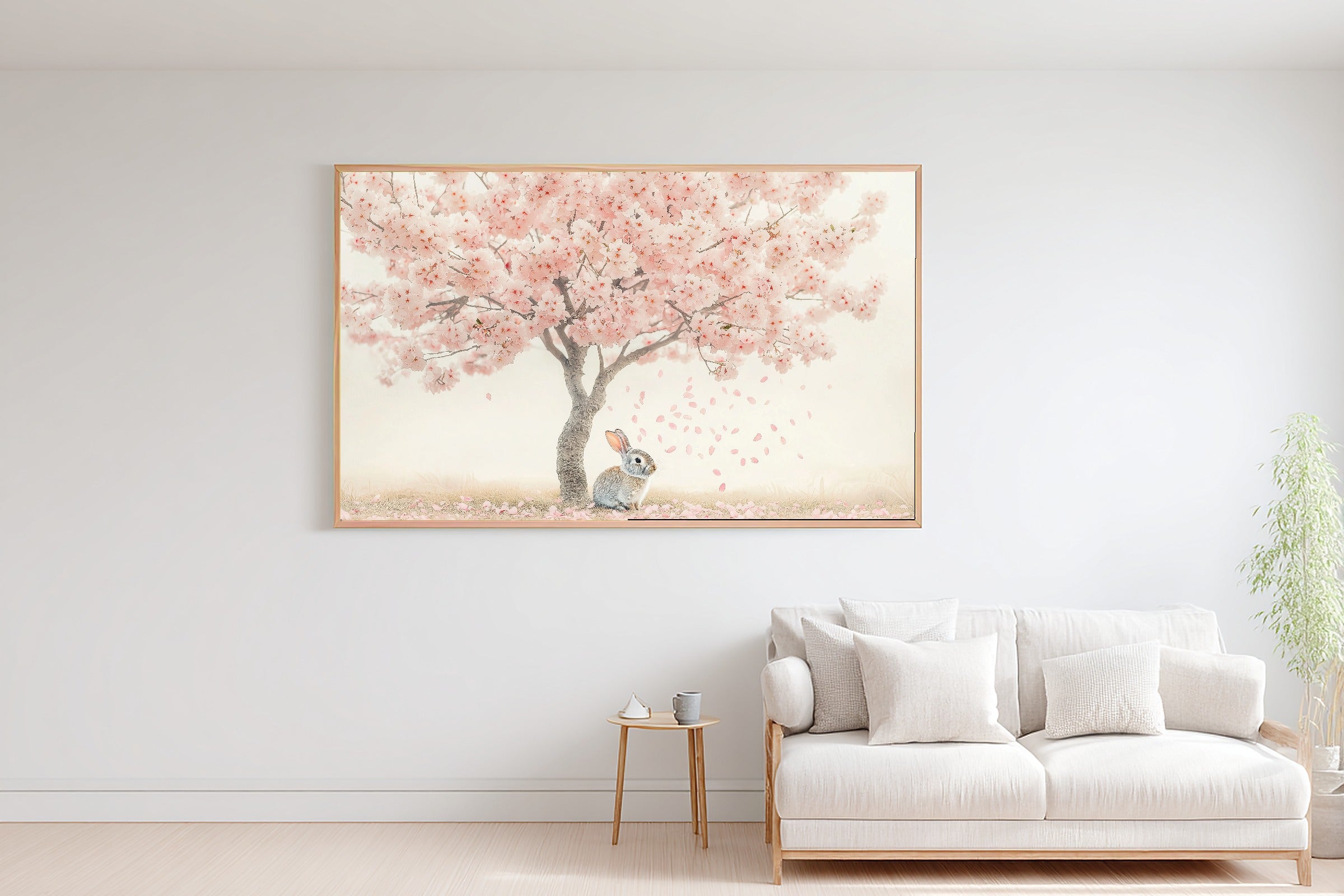 Nursery Bunny Pastel Spring Blossoms Museum-Quality Canvas | Japandi Minimalist Print | Yoga Studio Decor | Elegant Hostess Gift — nursery-bunny-pastel-spring-blossoms-bedroom-wall-art.jpg