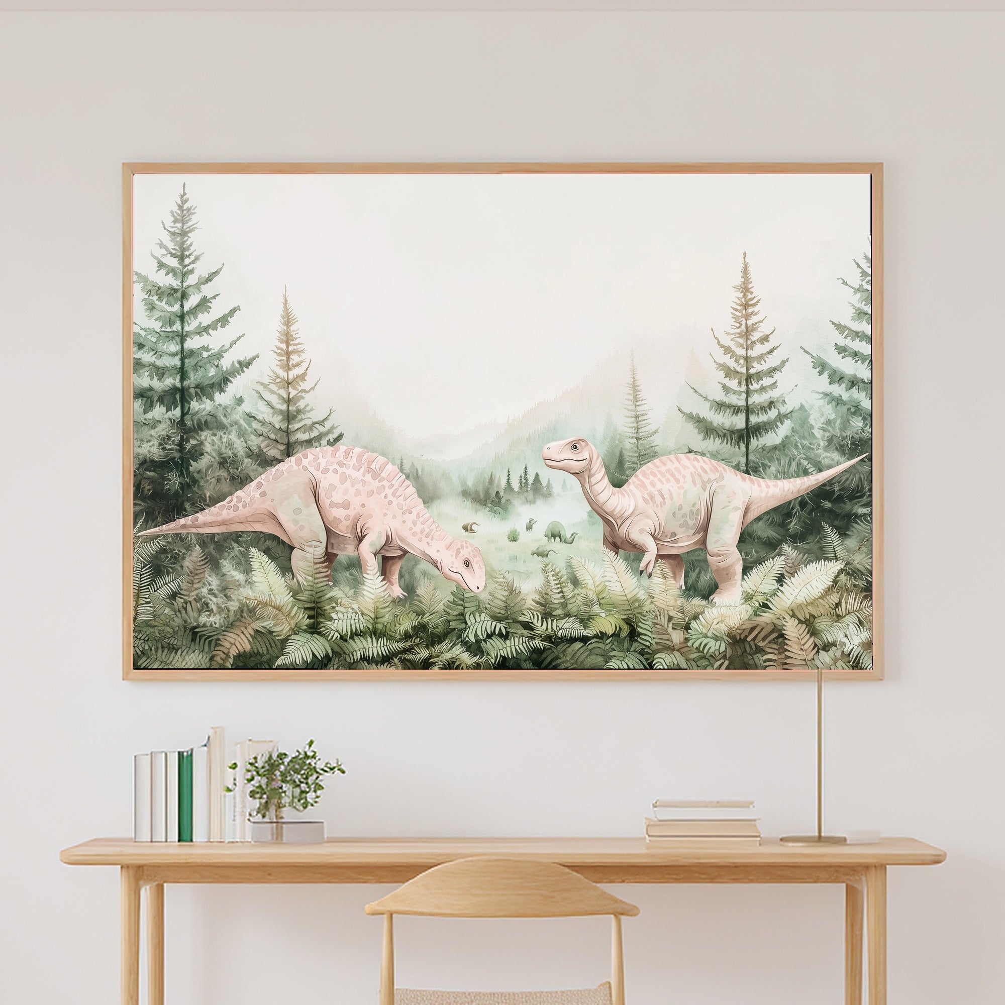 Nursery Dinosaur Fern Valley Pastel Canvas Print | Soft Pastel Storybook Art | Nursery Decor | Ready to Hang — nursery-dinosaur-fern-valley-pastel-canvas-print.jpg