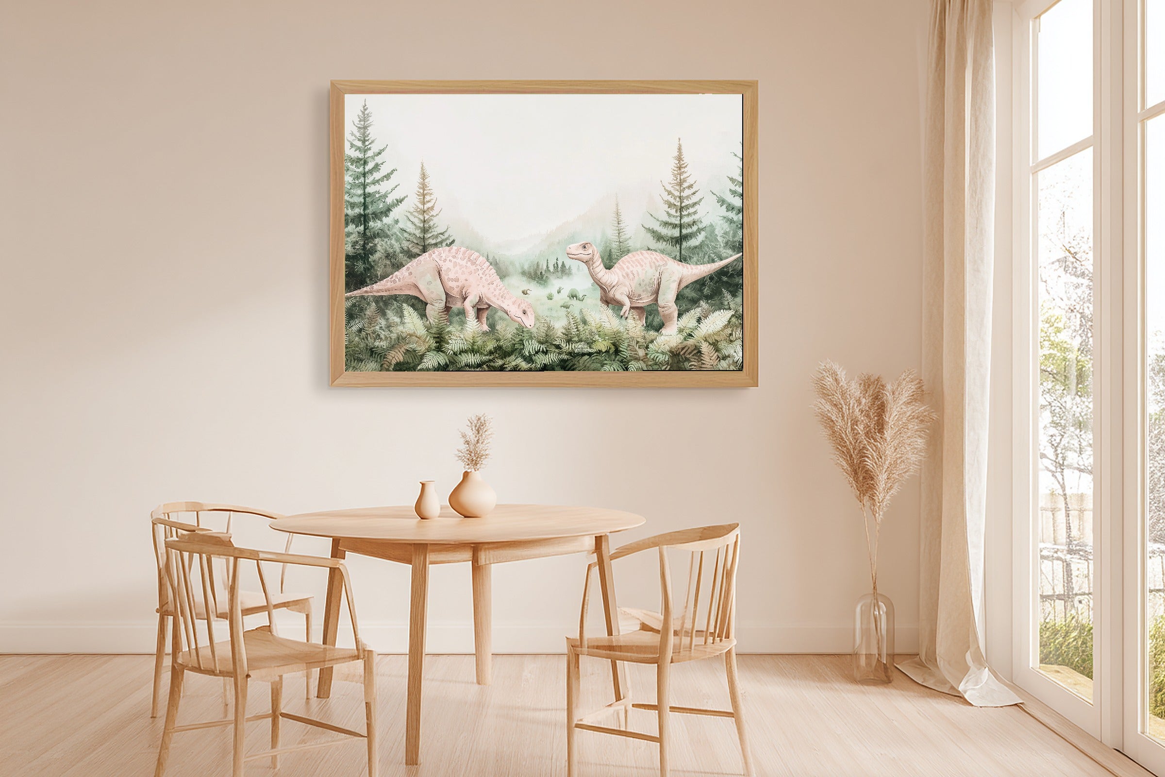 Nursery Dinosaur Fern Valley Pastel Canvas Print | Soft Pastel Storybook Art | Nursery Decor | Ready to Hang — nursery-dinosaur-fern-valley-pastel-dining-room-wall-art.jpg