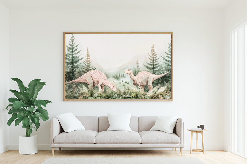 Nursery Dinosaur Fern Valley Pastel Canvas Print | Soft Pastel Storybook Art | Nursery Decor | Ready to Hang — nursery-dinosaur-fern-valley-pastel-living-room-wall-art.jpg