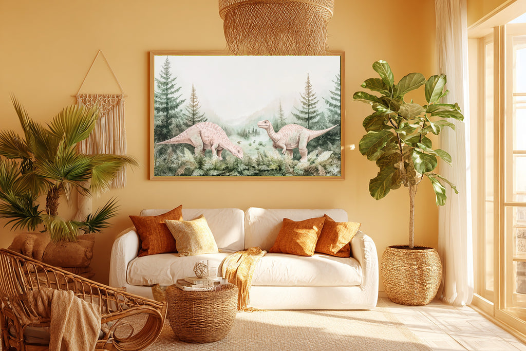 Nursery Dinosaur Fern Valley Pastel Canvas Print | Soft Pastel Storybook Art | Nursery Decor | Ready to Hang — nursery-dinosaur-fern-valley-pastel-room-5-wall-art.jpg