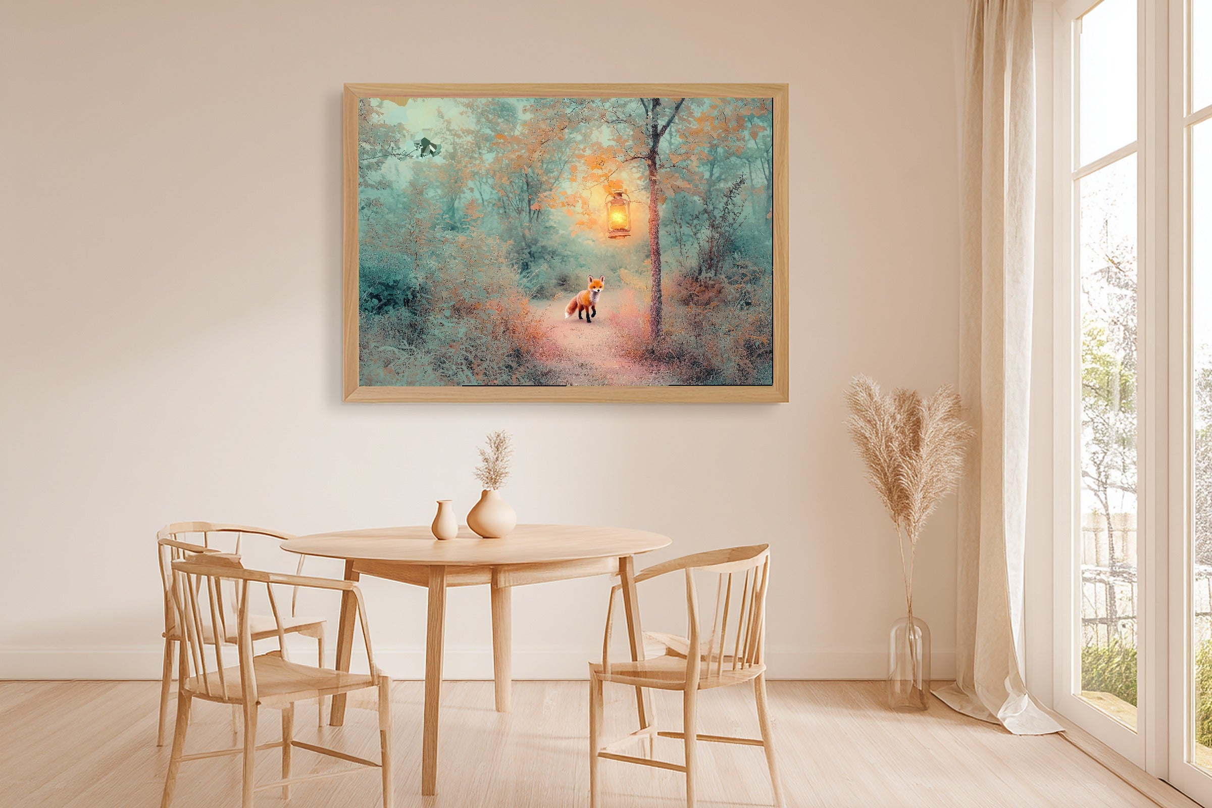 Nursery Fox Storybook Lantern Wall Art Canvas, Quiet Morning Light, Perfect for the Reading Nook, Gift for Home Owners — nursery-fox-storybook-lantern-dining-room-wall-art.jpg
