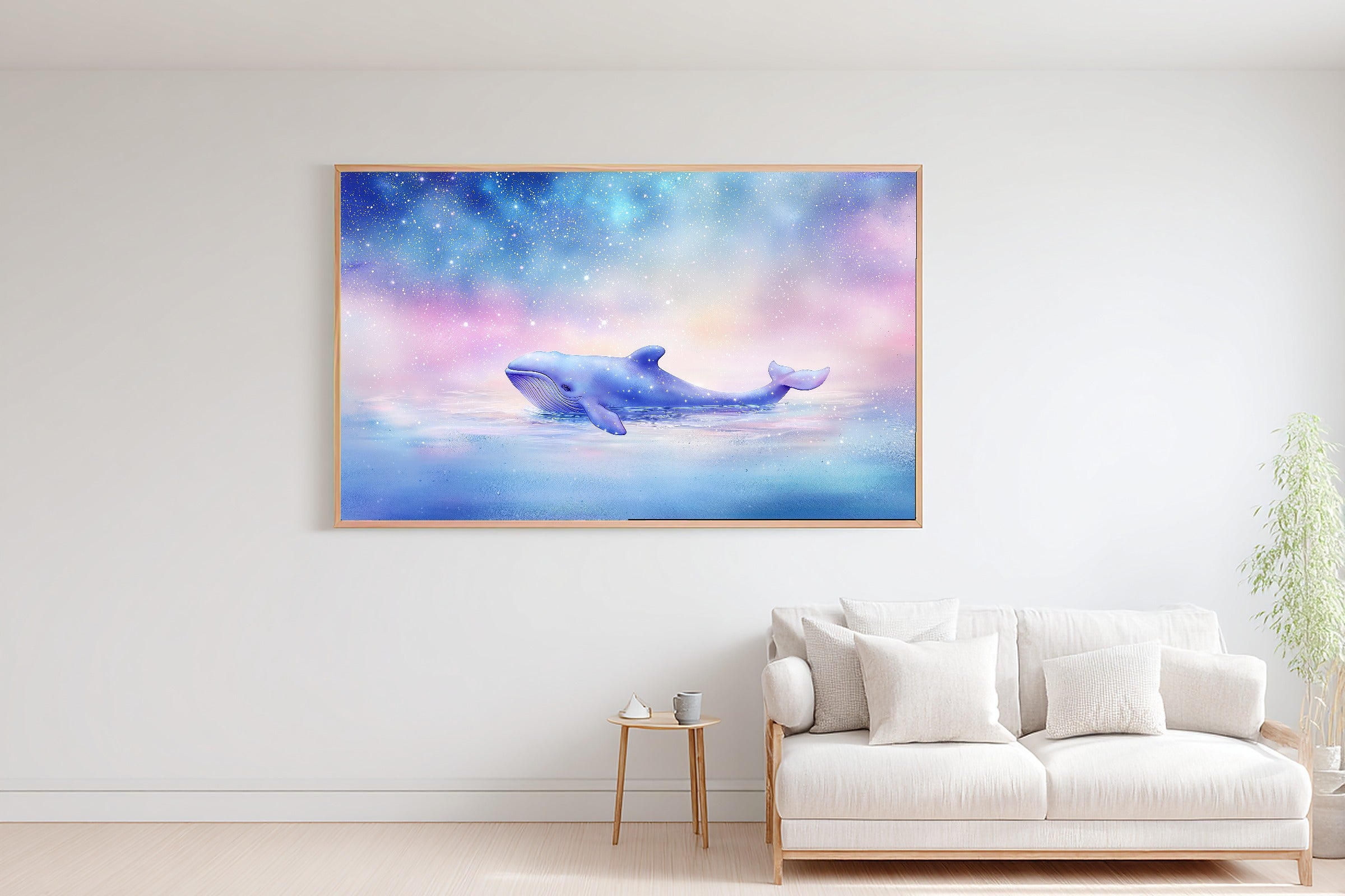 Nursery Night Sky Stars Whale Stretched Canvas Print, Gentle Baby Animal Print, Baby's Room Wall Decor, Nursery Gift for New Moms — nursery-night-sky-stars-whale-bedroom-wall-art.jpg