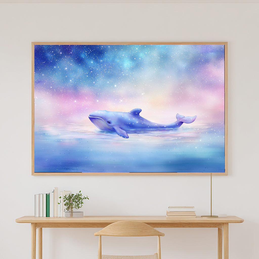 Nursery Night Sky Stars Whale Stretched Canvas Print, Gentle Baby Animal Print, Baby's Room Wall Decor, Nursery Gift for New Moms — nursery-night-sky-stars-whale-canvas-print.jpg