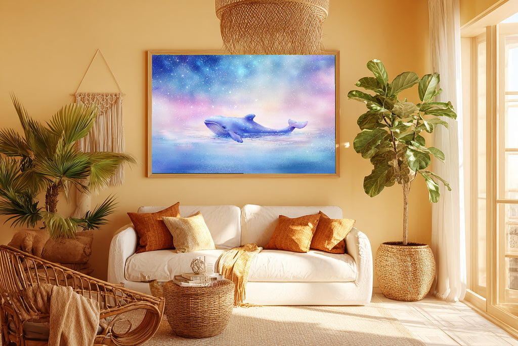 Nursery Night Sky Stars Whale Stretched Canvas Print, Gentle Baby Animal Print, Baby's Room Wall Decor, Nursery Gift for New Moms — nursery-night-sky-stars-whale-room-5-wall-art.jpg