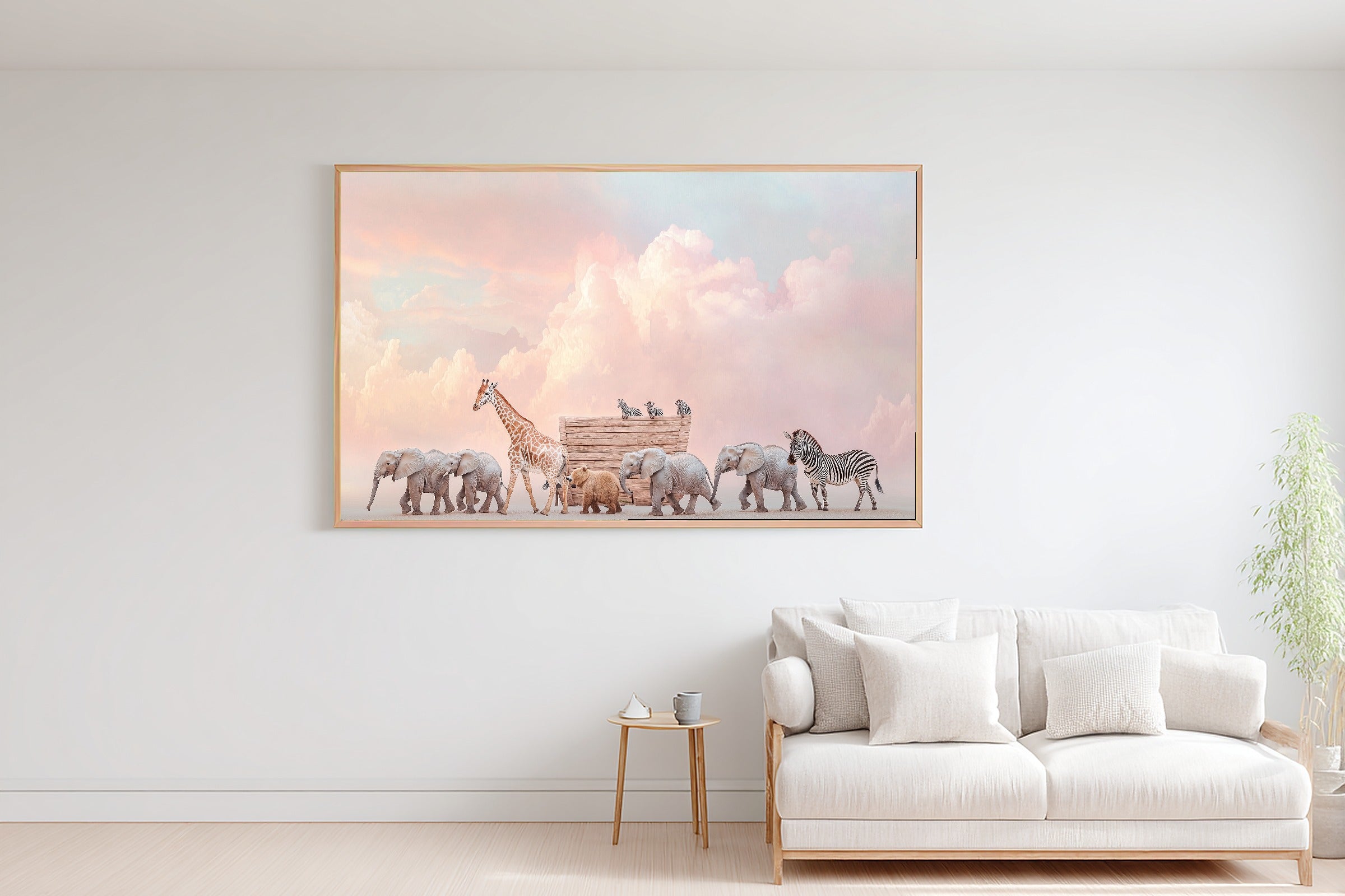 Nursery Noahs Ark Elephant Giraffe Parade Dramatic Wildlife Wall Art, Dreamy Print for the Living Room — nursery-noahs-ark-elephant-giraffe-parade-bedroom-wall-art.jpg